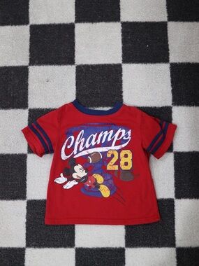 Disney Red Mickey Mouse 'Champs 28' Tee with Blue Trim